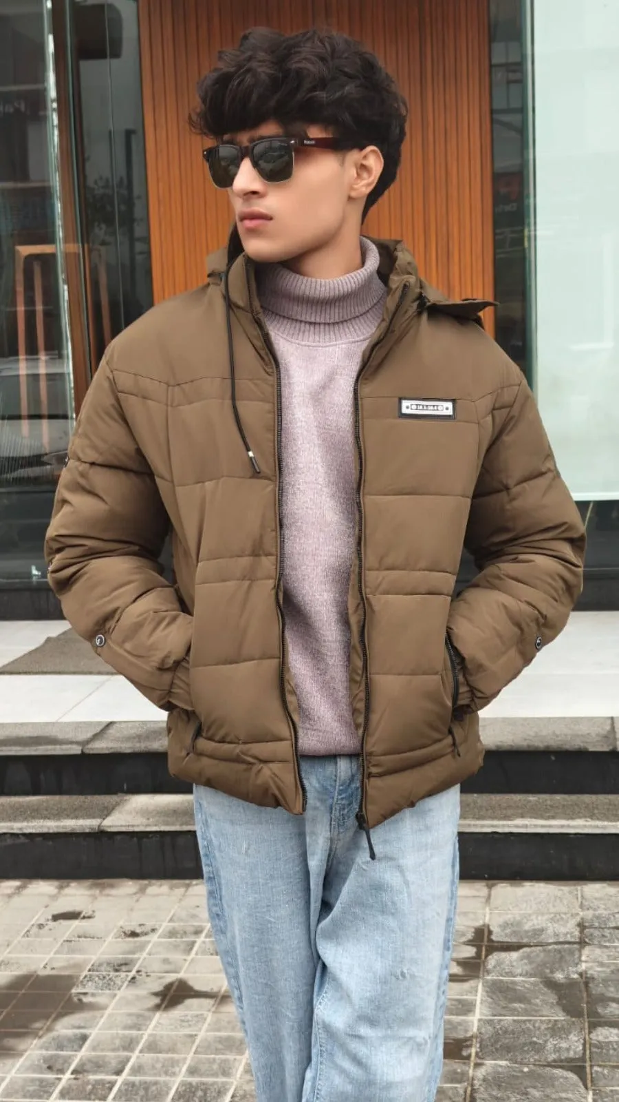 men imported brown puffer jacket