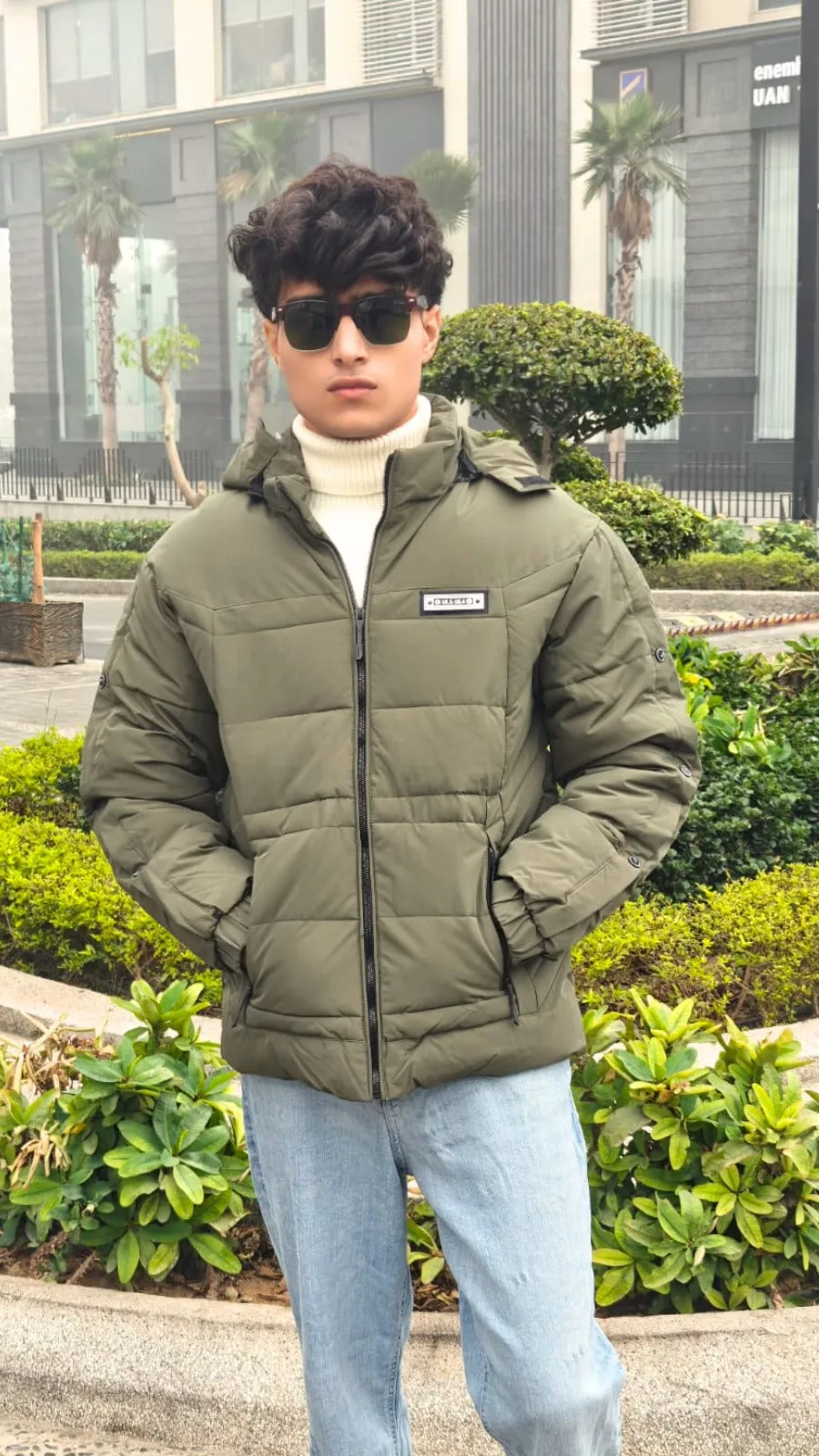 men imported commando green puffer jacket