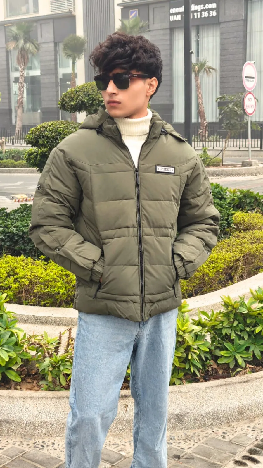 men imported commando green puffer jacket