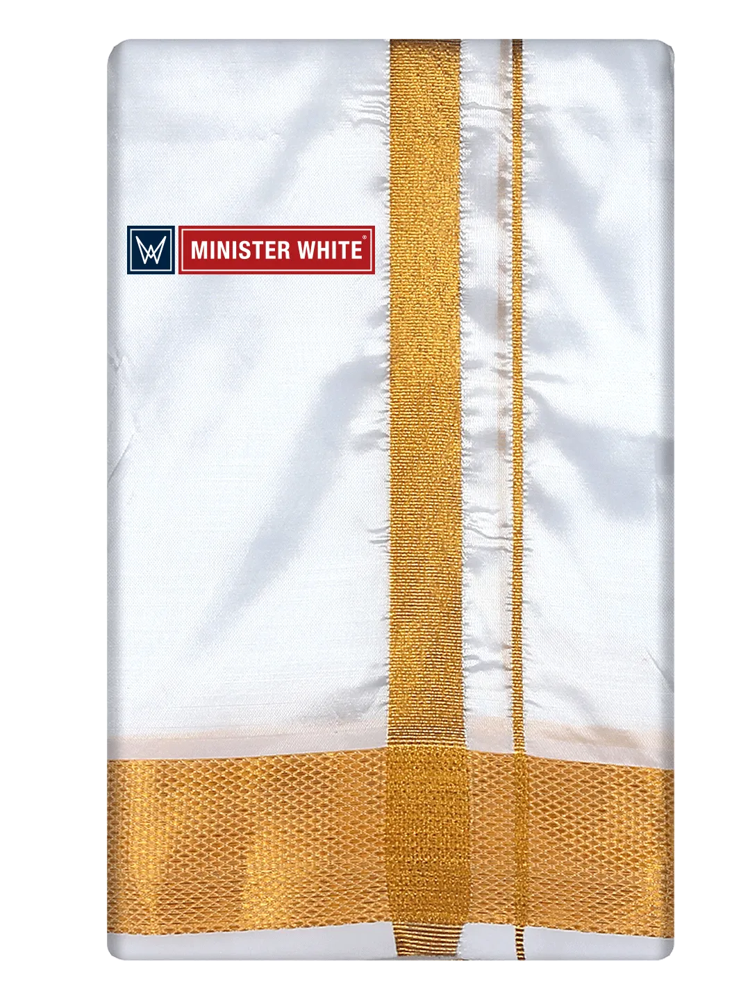Mens Art Silk White Double Dhoti with 100K Gold Jari Border - Gaya 100K