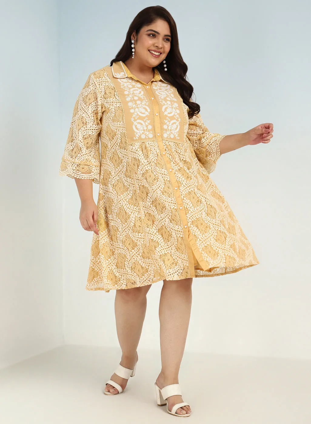 Mustard Lace Collared Tunic for Women