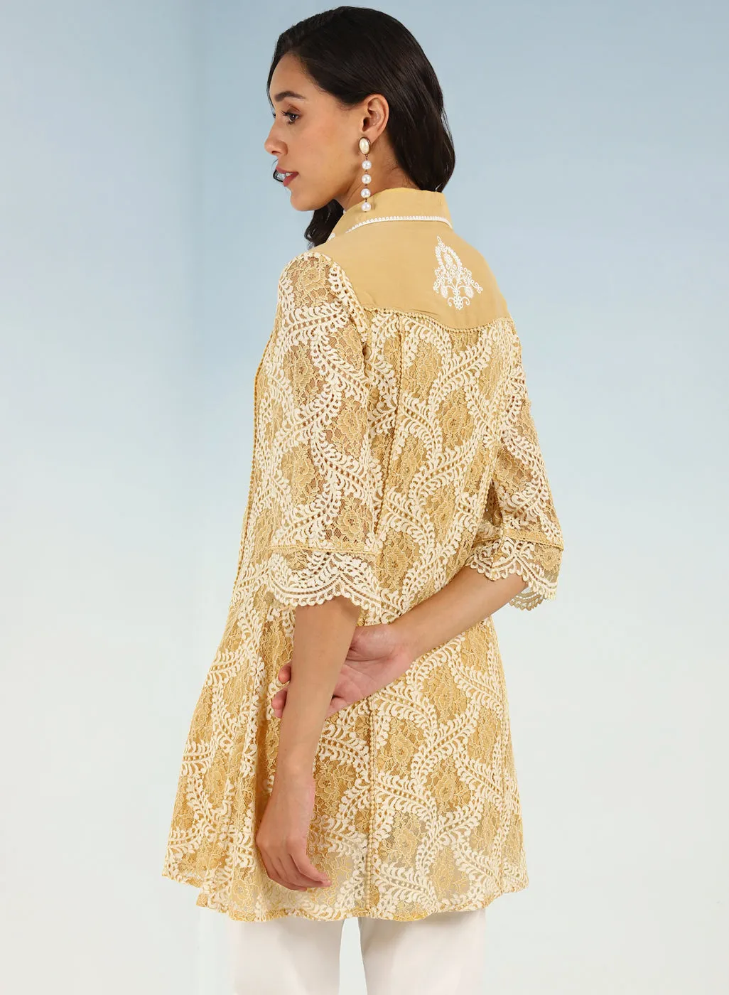 Mustard Lace Collared Tunic for Women