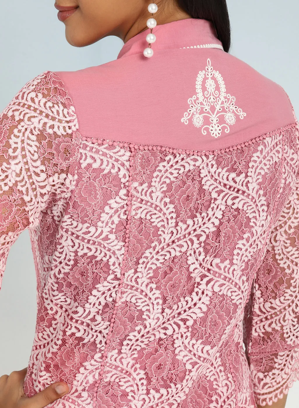 Peach Lace Collared Tunic for Women
