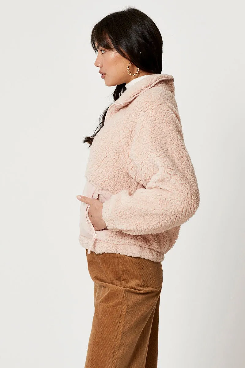 Pink Mixed Media Teddy Jacket