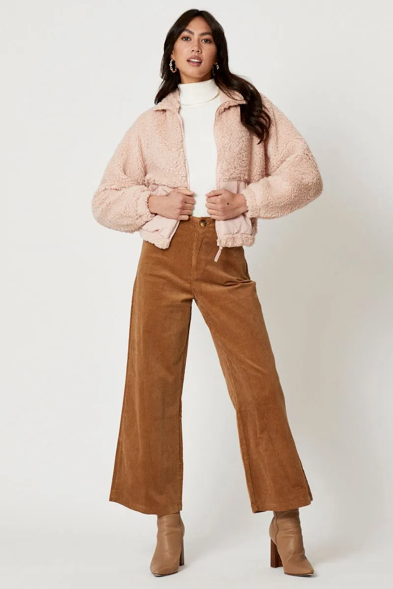 Pink Mixed Media Teddy Jacket