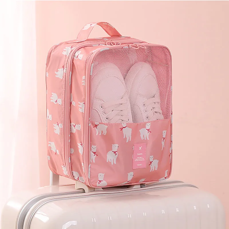 Rabbit Elephant Flamingo Lemon Alpaca Print Travel Shoes Bag Organizer