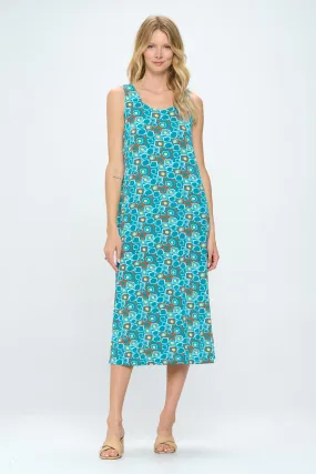Retro Print  Long Tank Dress Print -7000BN-TRP1-W363