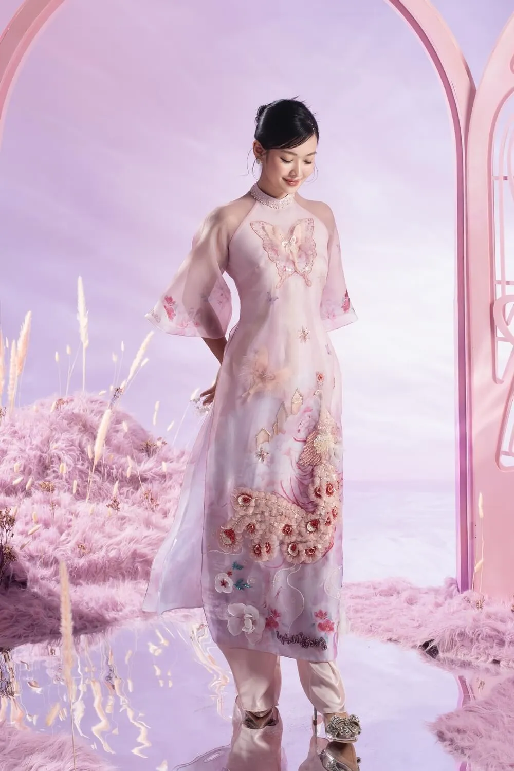 Reverie Fitted Flare Sleeved Organza Long Length Ao Dai