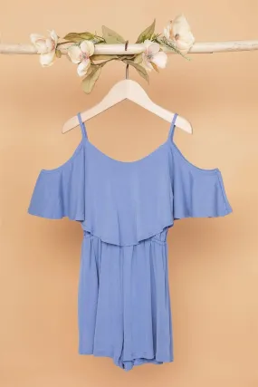 Toddler Girls Blue Cold Shoulder Cami Romper /1-2-2-1