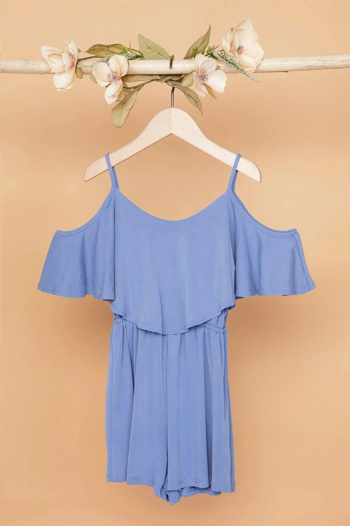 Toddler Girls Blue Cold Shoulder Cami Romper /1-2-2-1