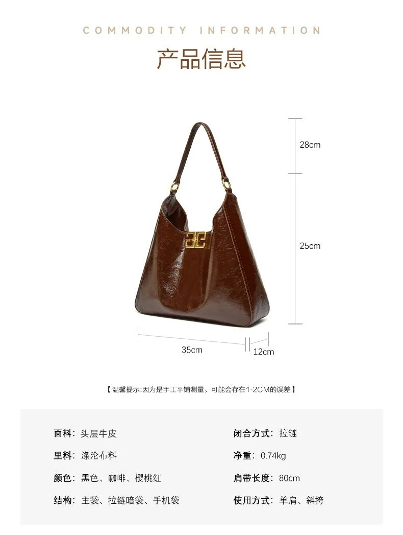 Top layer women's cowhide hobo armpit handbag shoulder bag 2829 brown