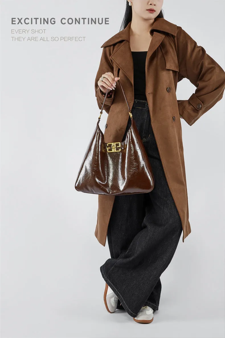 Top layer women's cowhide hobo armpit handbag shoulder bag 2829 brown