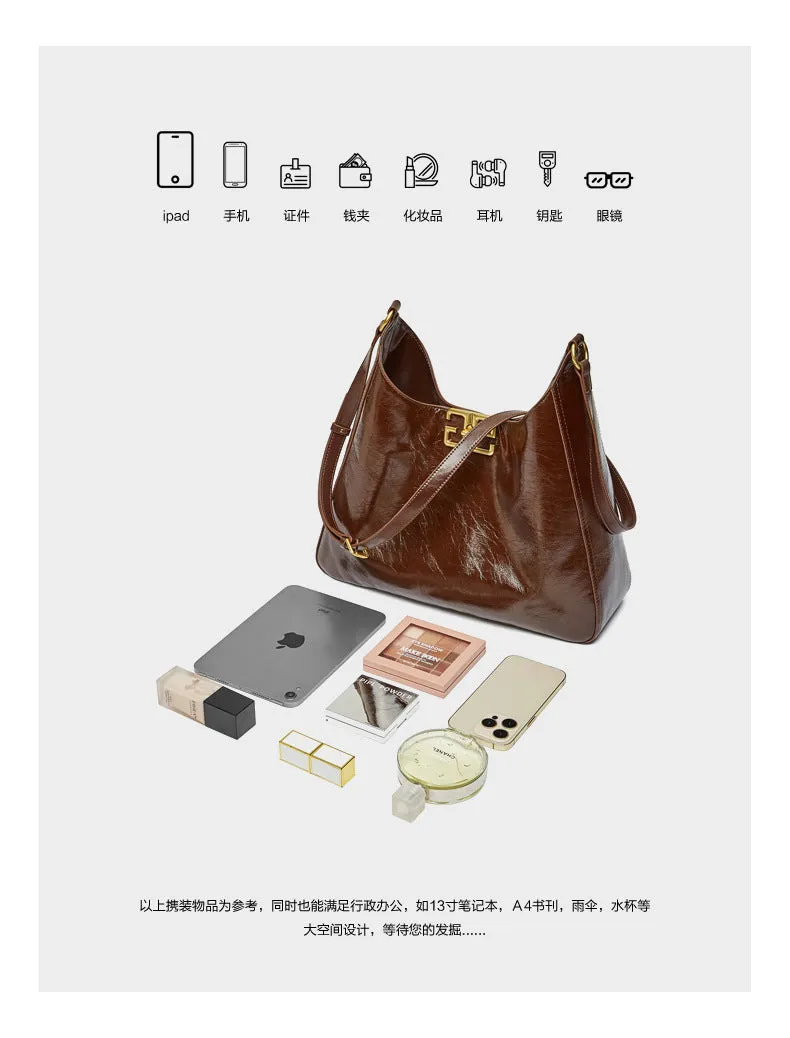 Top layer women's cowhide hobo armpit handbag shoulder bag 2829 brown