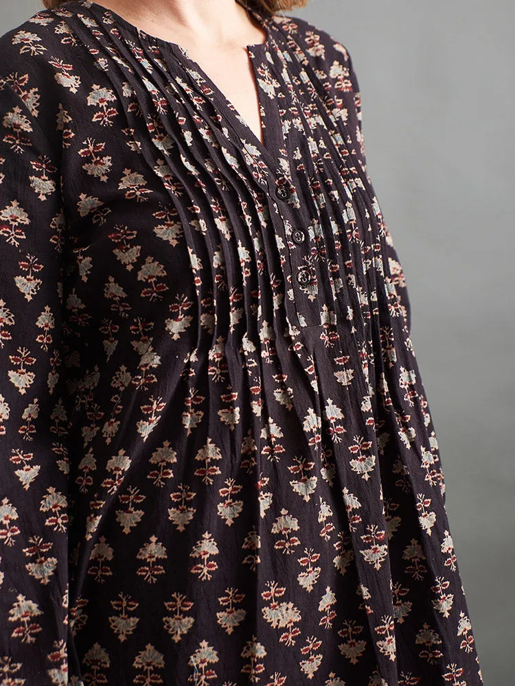 Victoria Tunic Dress - Black Mini Blossom