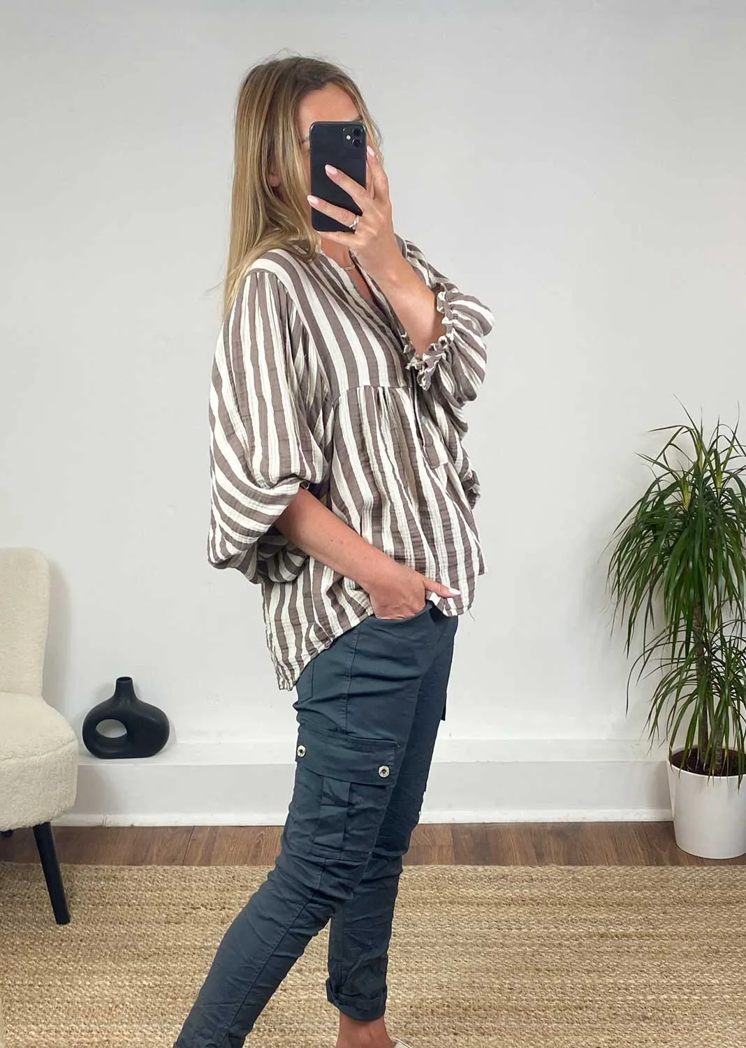 Vintage Stripe Cheesecloth Tunic in Mocha