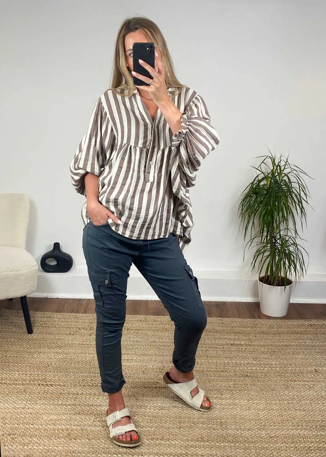Vintage Stripe Cheesecloth Tunic in Mocha