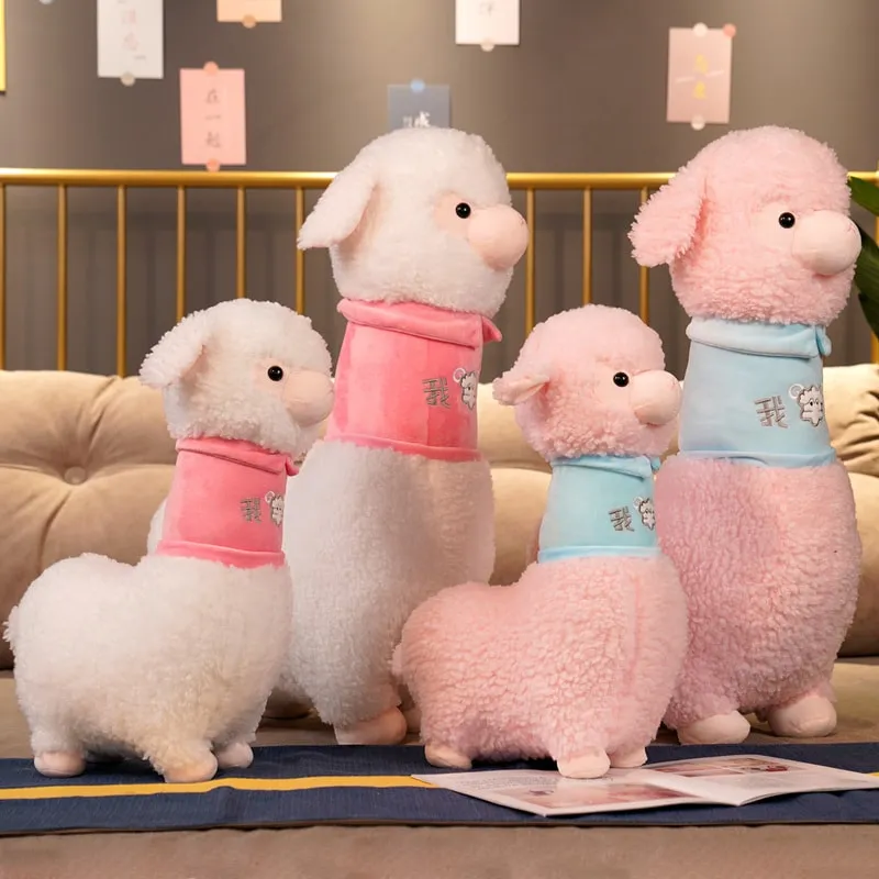White Pink Fluffy Alpaca Plushie Toys