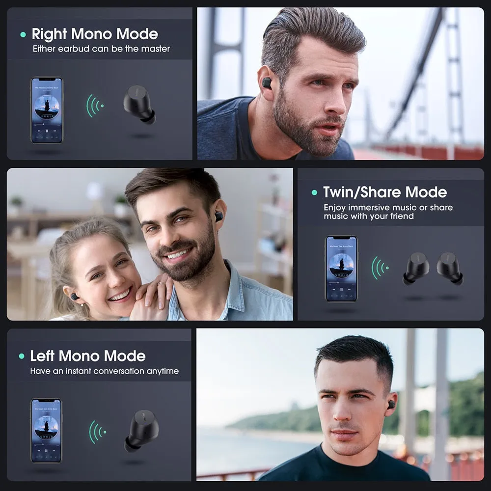 Wireless Earbuds with Charging Case, Waterproof 25H Playtime Twin/Mono Mode Stereo Earphones