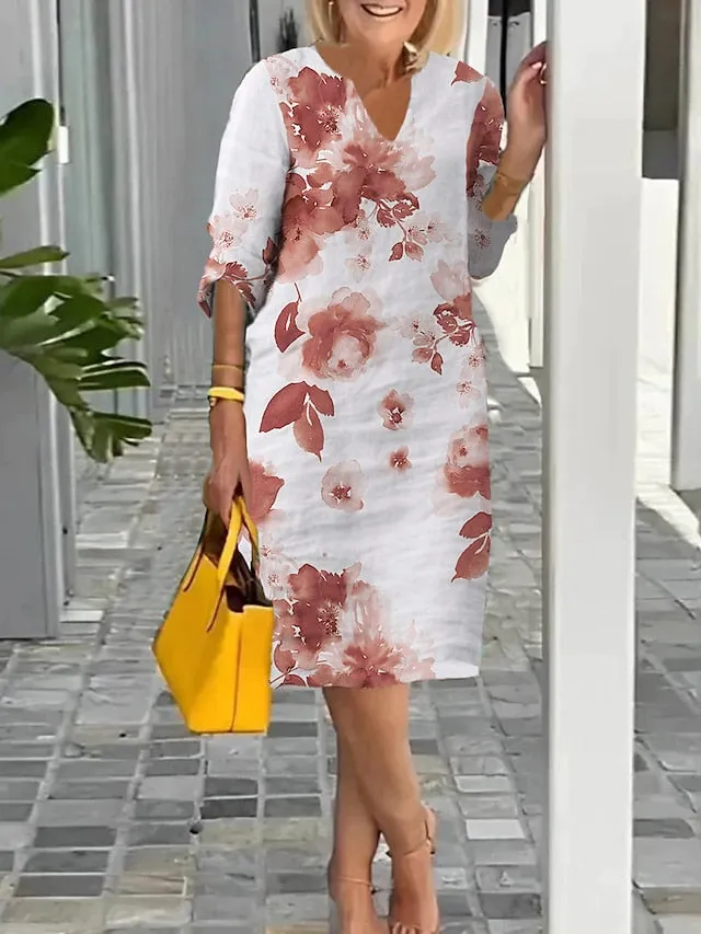 Women's Casual Dress Shift Dress Summer Dress Floral Color Block Print Split Neck Mini Dress Active Fashion Outdoor Daily Half Sleeve Regular Fit Pink Royal Blue Blue Summer Spring S M L XL XXL