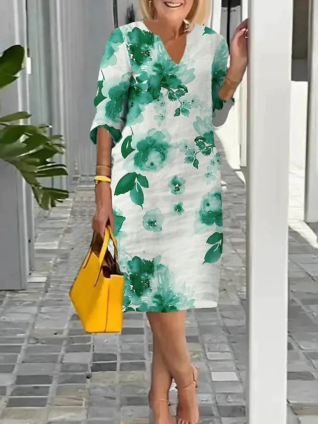 Women's Casual Dress Shift Dress Summer Dress Floral Color Block Print Split Neck Mini Dress Active Fashion Outdoor Daily Half Sleeve Regular Fit Pink Royal Blue Blue Summer Spring S M L XL XXL