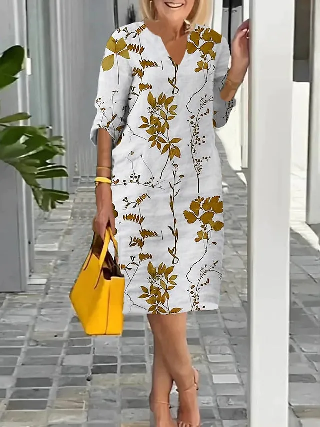 Women's Casual Dress Shift Dress Summer Dress Leaf Floral Print Split Neck Mini Dress Active Fashion Outdoor Daily Half Sleeve Regular Fit Yellow Purple Green Summer Spring S M L XL XXL