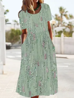 Women's Casual Dress Summer Dress Print Dress Floral Ombre Pocket Print Crew Neck Midi Dress Fashion Streetwear Outdoor Daily Short Sleeve Loose Fit Light Green Pink Blue Summer Spring S M L XL XXL