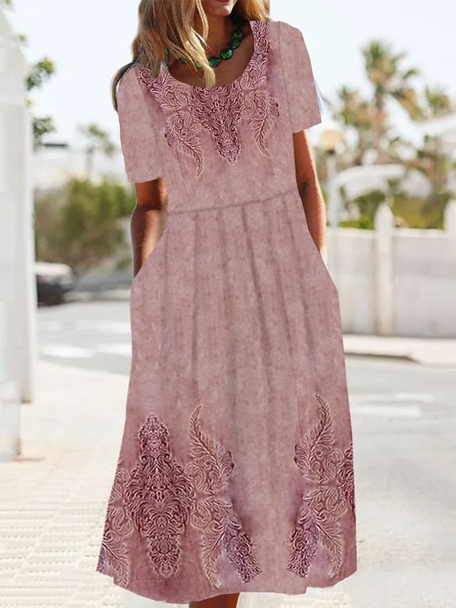 Women's Casual Dress Summer Dress Print Dress Floral Ombre Pocket Print Crew Neck Midi Dress Fashion Streetwear Outdoor Daily Short Sleeve Loose Fit Light Green Pink Blue Summer Spring S M L XL XXL