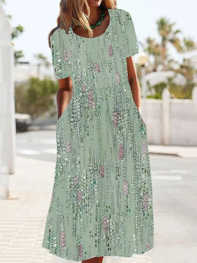 Women's Casual Dress Summer Dress Print Dress Floral Ombre Pocket Print Crew Neck Midi Dress Fashion Streetwear Outdoor Daily Short Sleeve Loose Fit Light Green Pink Blue Summer Spring S M L XL XXL