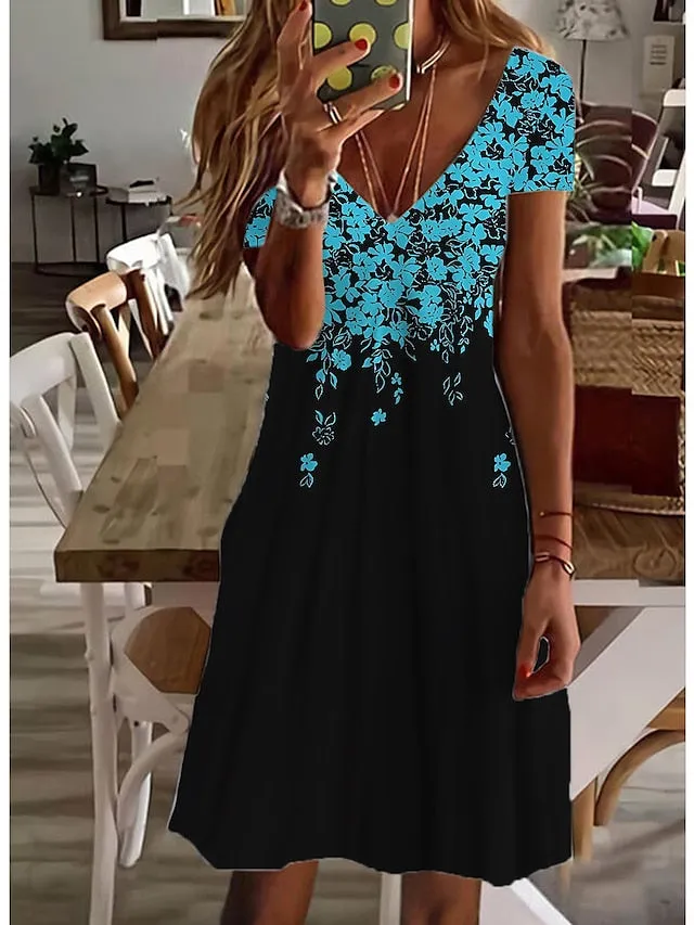Women's Casual Dress Summer Dress Print Dress Floral Print V Neck Mini Dress Active Fashion Outdoor Daily Short Sleeve Regular Fit Black And White Olive Green Colourful Summer Spring S M L XL XXL