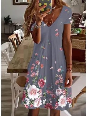 Women's Casual Dress Summer Dress Print Dress Floral Print V Neck Mini Dress Active Fashion Outdoor Daily Short Sleeve Regular Fit Black And White Olive Green Colourful Summer Spring S M L XL XXL