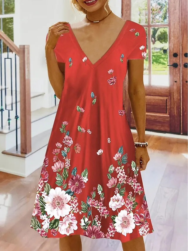 Women's Casual Dress Summer Dress Print Dress Floral Print V Neck Mini Dress Active Fashion Outdoor Daily Short Sleeve Regular Fit Black And White Olive Green Colourful Summer Spring S M L XL XXL