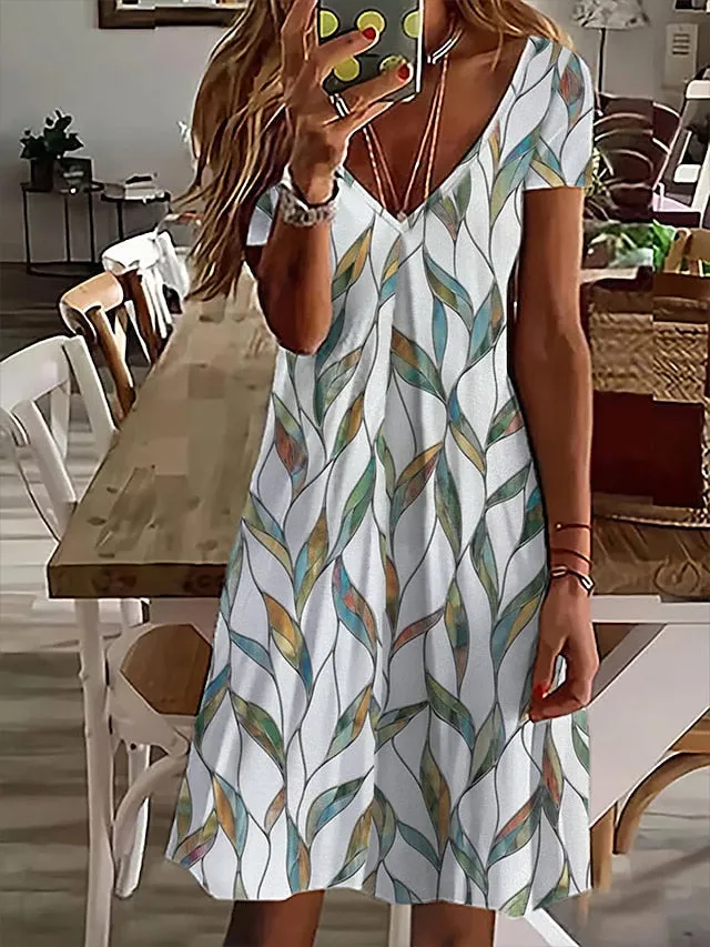 Women's Casual Dress Summer Dress Print Dress Floral Print V Neck Mini Dress Active Fashion Outdoor Daily Short Sleeve Regular Fit Black And White Olive Green Colourful Summer Spring S M L XL XXL