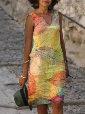 Women's Casual Dress Tank Dress Summer Dress Leaf Floral Print V Neck Midi Dress Fashion Streetwear Outdoor Street Short Sleeve Loose Fit Yellow Blue Green Summer Spring S M L XL XXL
