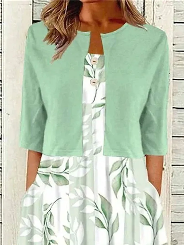 Women's Two Piece Dress Set Casual Dress Print Dress Outdoor Daily Fashion Streetwear Print Midi Dress Crew Neck Half Sleeve Floral Regular Fit Green Summer Spring S M L XL XXL