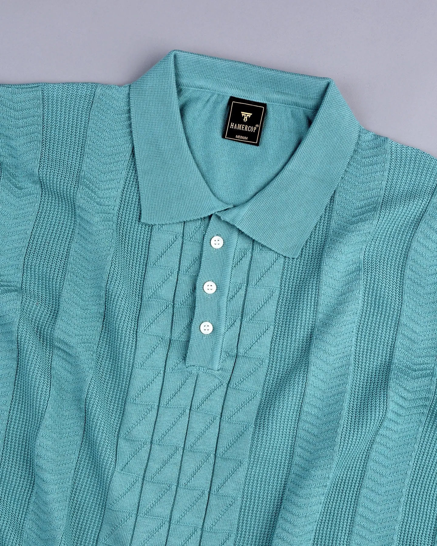 Wonder Teal Green Knitted Cotton Polo T-Shirt