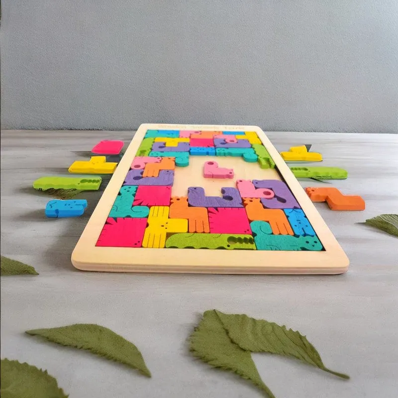 Wooden Animal Blocks Tetris Puzzle