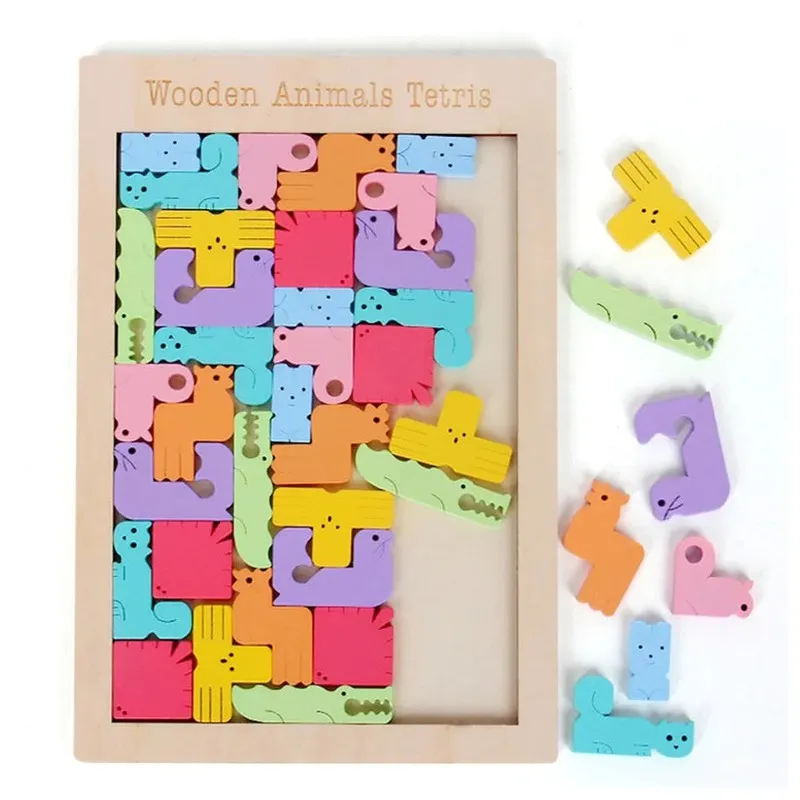 Wooden Animal Blocks Tetris Puzzle