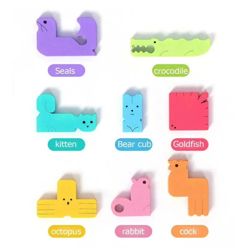 Wooden Animal Blocks Tetris Puzzle