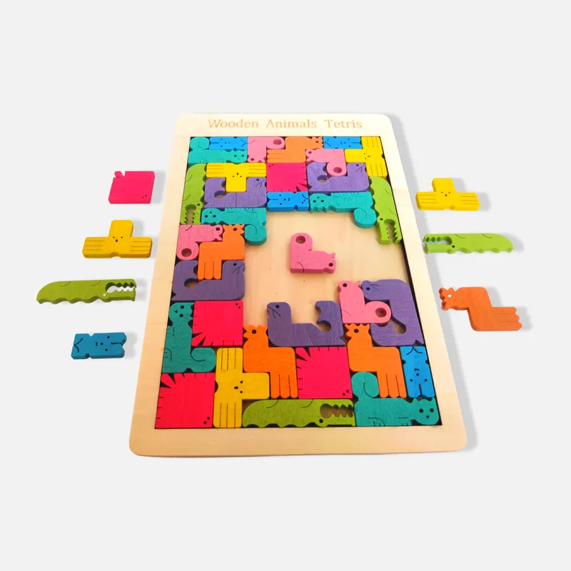 Wooden Animal Blocks Tetris Puzzle