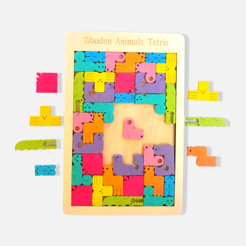 Wooden Animal Blocks Tetris Puzzle
