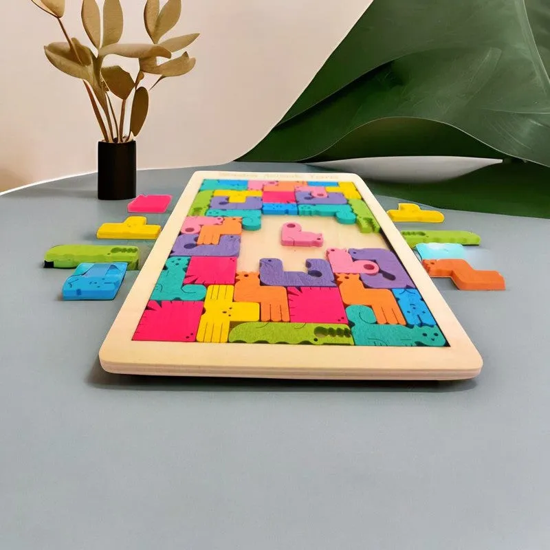 Wooden Animal Blocks Tetris Puzzle