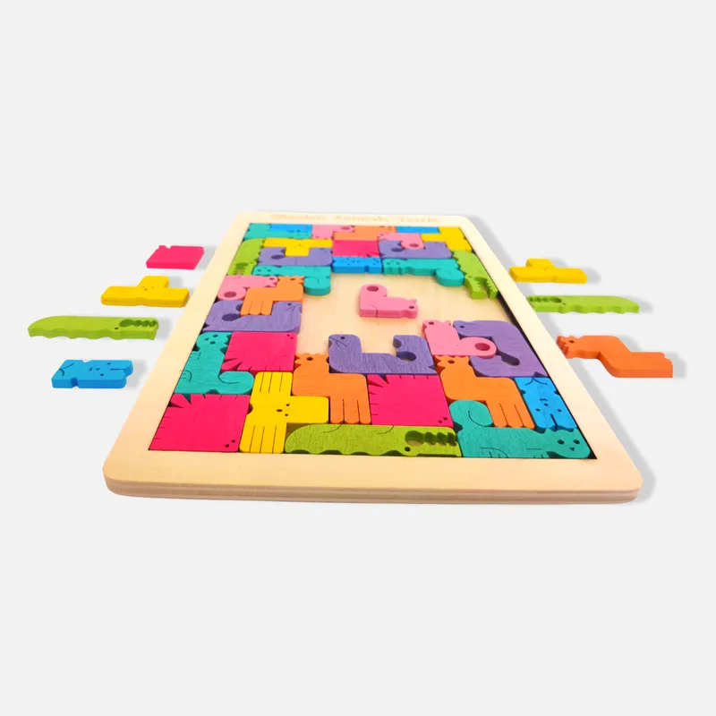 Wooden Animal Blocks Tetris Puzzle