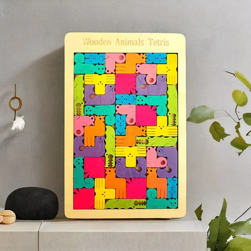 Wooden Animal Blocks Tetris Puzzle