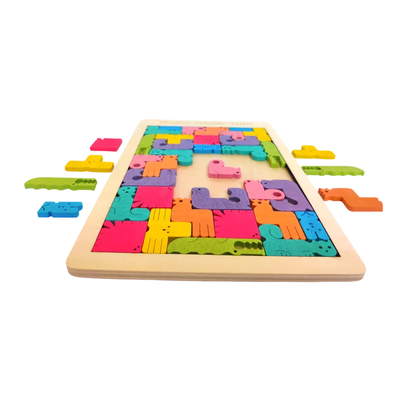 Wooden Animal Blocks Tetris Puzzle